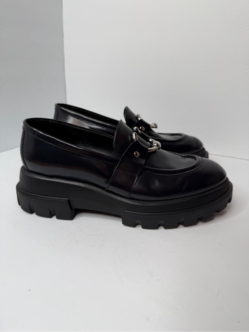 AGL Monique chunky sole leather loafers in black leather Women's EU 39/ 8.5-9 US